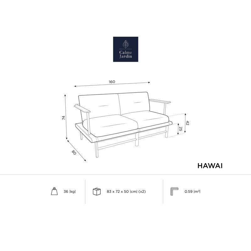 160cm Wide Ash Patio Sofa with Cushions, Dark Blue
