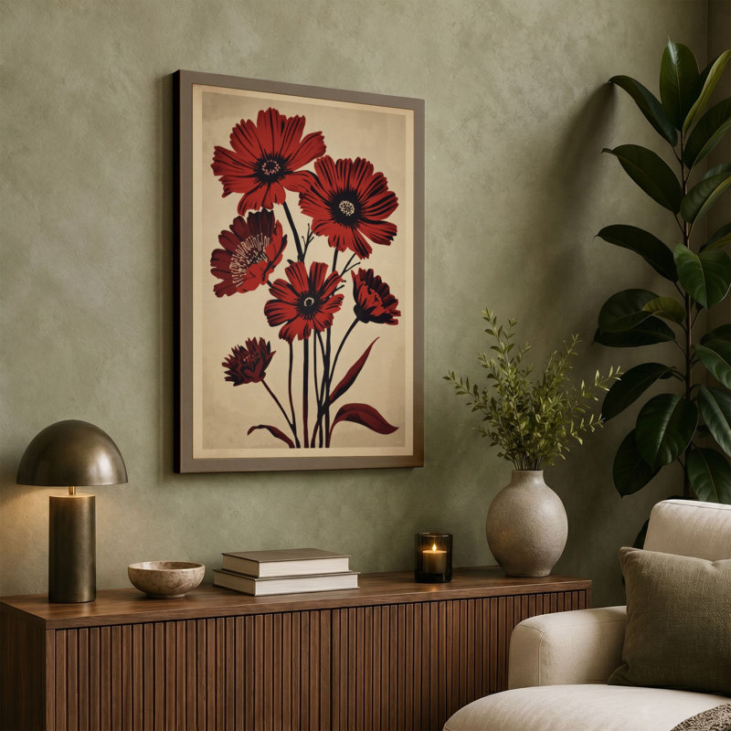 Deep Crimson Botanicals Botanical - Wrapped Canvas, 30x20 - 76.2 x 50.8 cm, Black Border