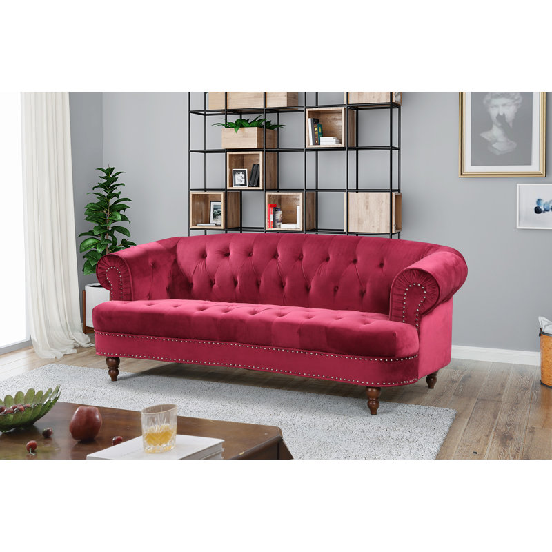 Lambdin Velvet Sofa, Red, 31.89" H x 81.89" W x 35.04" D