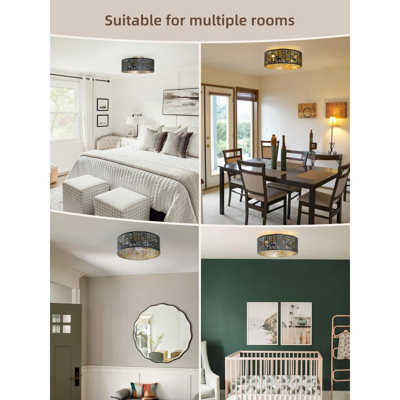 Flush Mount Ceiling Fan With Lights And Remote Control, Boho Style Low Profile Design, 6 Speeds, Caged Enclosure For Bedroom, Living Room, Nursery, Foyer