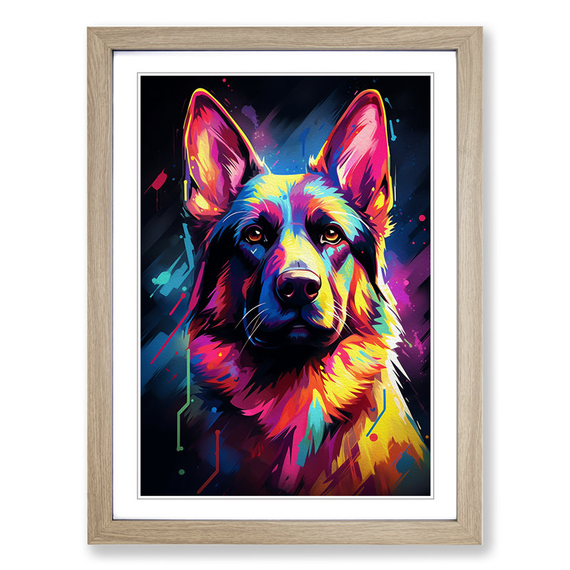 German Shepherd Futurism No.2 - Framed Print, Oak, 34cm H x 25cm W x 2cm D