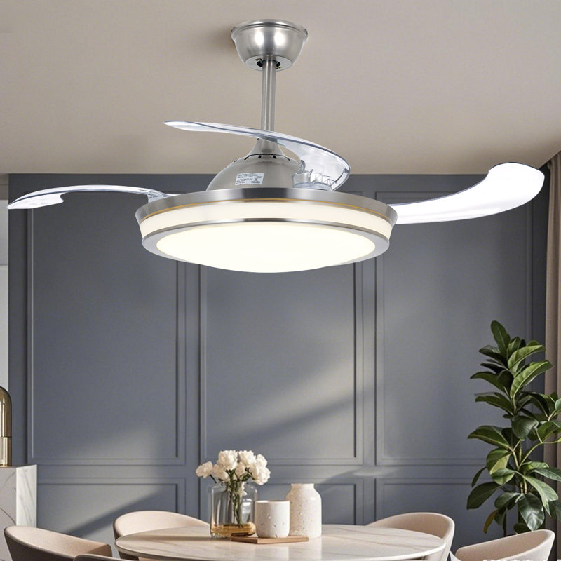 42-inch Silver Modern Fan Chandelier | Remote Control Dimming + Invisible Fan Blade Design