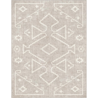 Kehr Bottineau Distressed Southwestern Beige Flat-Weave Rug
