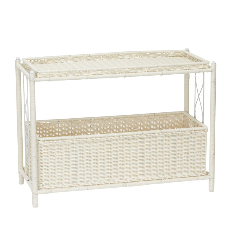 White Resin Wicker Two-Tier Indoor Outdoor Planter Stand