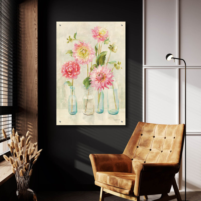 «Pink Dahlias» par Danhui Nai, art mural en verre acrylique, H 36 po x l 24 po x P 0,2 po