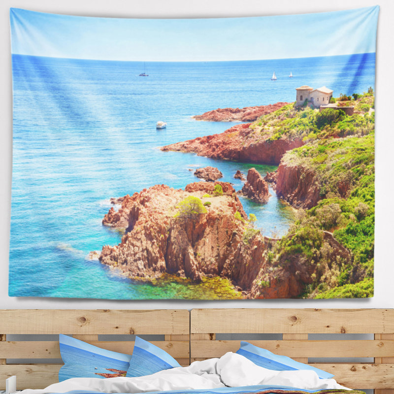 Paysage, roches de l'Estérel, plage, tapisserie de la côte, H 32 po x l 39 po