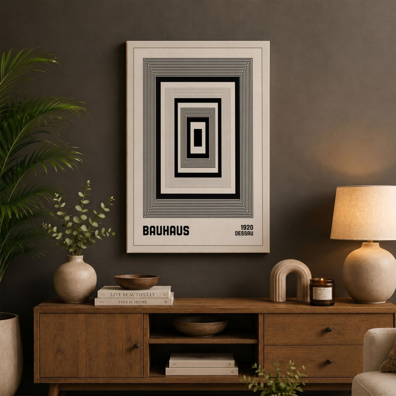 Concentric Frames Geometric - Wrapped Canvas, 30x20 - 76.2 x 50.8 cm, Black Border
