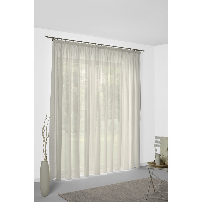 Salley Pinch Pleat semi transparent Single Curtain, 145cm Width x 255cm Drop, Cream