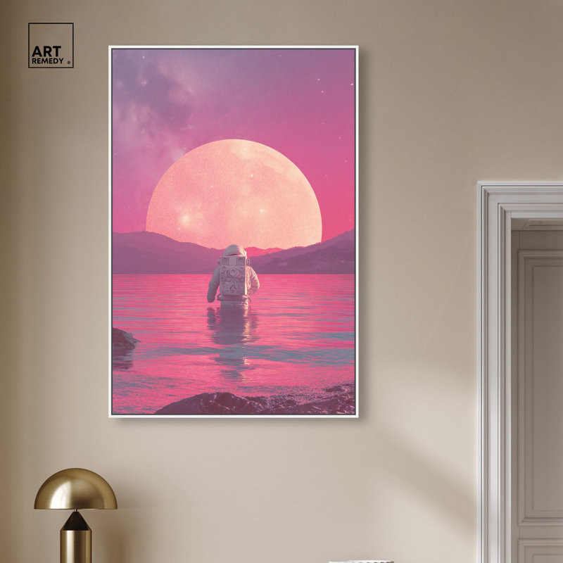 Art mural Astronaut par Art Remedy, cadre blanc, 30 x 45, H 46 po x l 31 po, Cadre blanc