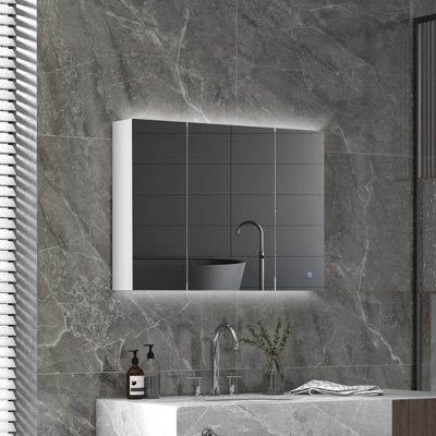 Lighted Medicine Cabinet With Mirror, Wall Mounted Bathroom Mirror With Storage