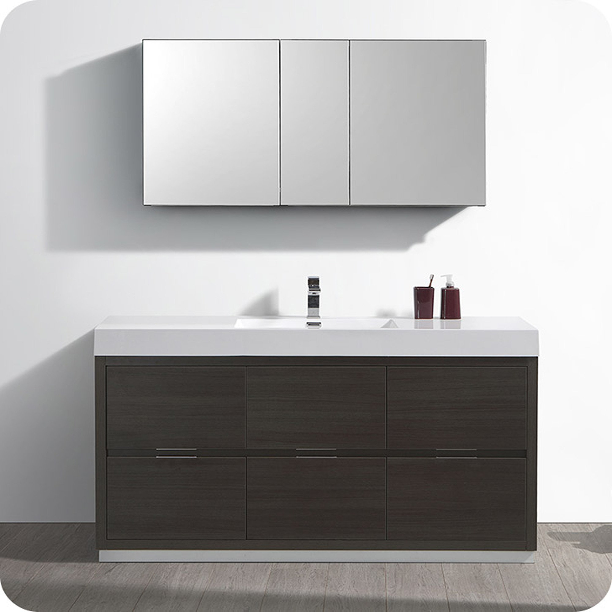 Fresca 60'' Free-standing Modern Single Bathroom Vanity with Acrylic ...