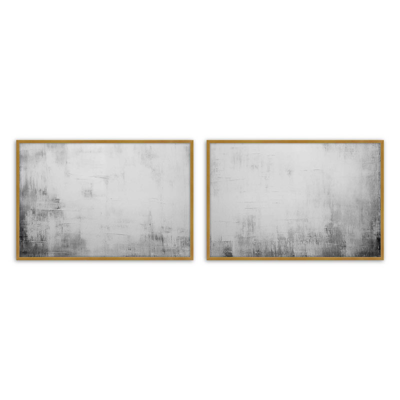 Ensemble de 2 impressions blanches silencieuses dans un cadre brossé, x 16 po, 9.25" H x 22.5" W, Or poli