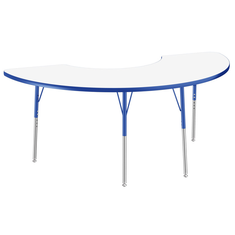 Table d'activité demi-lune effaçable à sec avec pieds réglables - Blanc, Roulement pivotant standard, Demi-lune