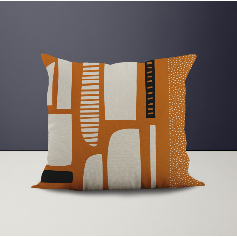 Jeté carré / extérieur en polyester Chamu, L 17 po x H 17 po, Orange / Noir