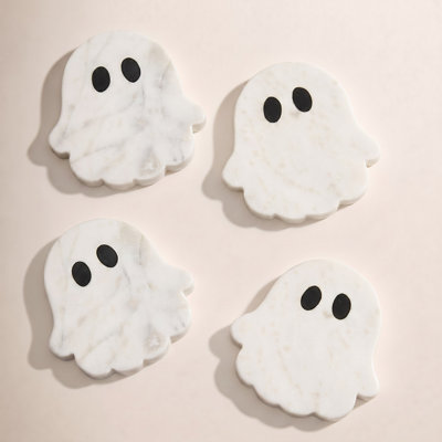 Halloween Ghost Marble and Resin Coaster Set