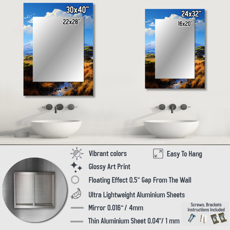 African Kilimanjaro Heights - Art mural africain unique, miroir mural, impression sur métal, 32 po x 24 po