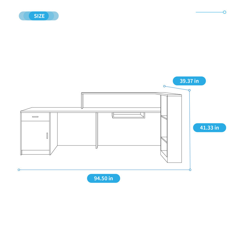 L-Shaped Reception Desk with Locking Drawers & Storage Cabinet, Side Storage Rack, Double Computer Desk for Office