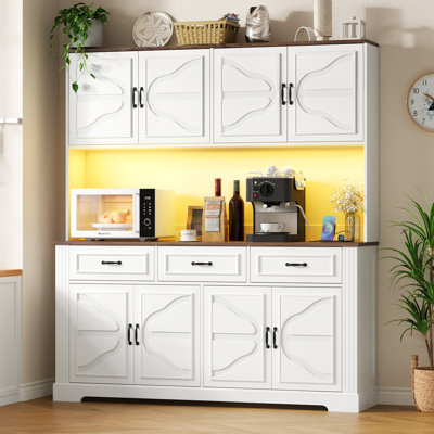 Grande armoire de cuisine de 71 po avec lumières à DEL et station de charge McLoon, 4 armoires, 3 tiroirs, 4 tablettes réglables