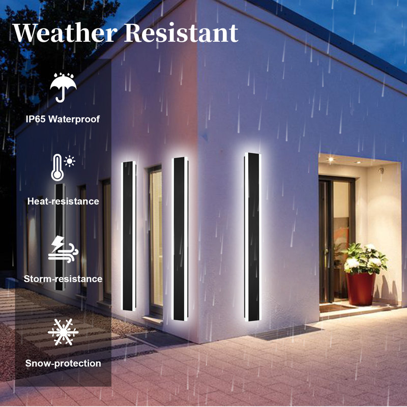 Outdoor Long Wall Lights, 2 Pack Dimmable Modern Led Wall Lighting,Black Wall Mount Long Linear Exterior Lighting Ip65 Waterproof Exterior Wall Light Fixtures For Garage Patio Porch