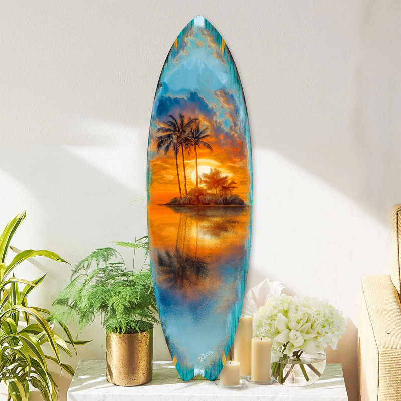 Décoration murale de planche de surf fabriquée à la main pour la maison de plage - art mural de planche de surf tropical Sunset - Art par G. Debrekht