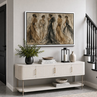 Fashion Women In Neutral Dresses Artwork, Bedroom Pictures, Framed Canvas Giclee Print Wall Art