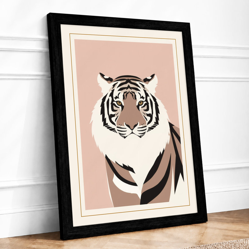 Tiger in Draped Silk Minimalist - Framed Print, Black, A3 - 42.0 x 29.7 cm