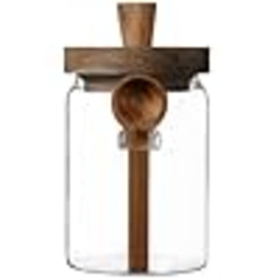Glass Jar With Wooden Lid & Spoon,  Food Storage Containers Coffee Jar Coffee Grounds Container, Glass Food Storage Canister (1 Pack)