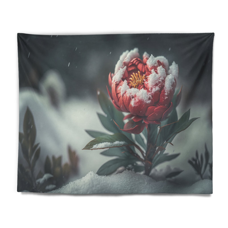 Polyester - tapisserie fleurie de pivoine en hiver II, H 50 po x l 60 po
