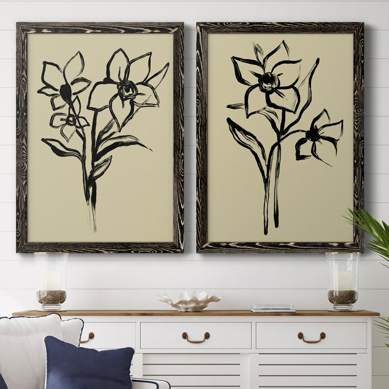 Encre florale I, toile encadrée de qualité supérieure - prête à être suspendue, H 31,5 po x l 47 po x P 1,5 po