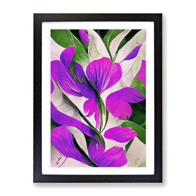 Beautiful Abstract Flowers No.1 - Single Picture Frame Print, 64cm H x 46cm W x 2cm D, Black Framed