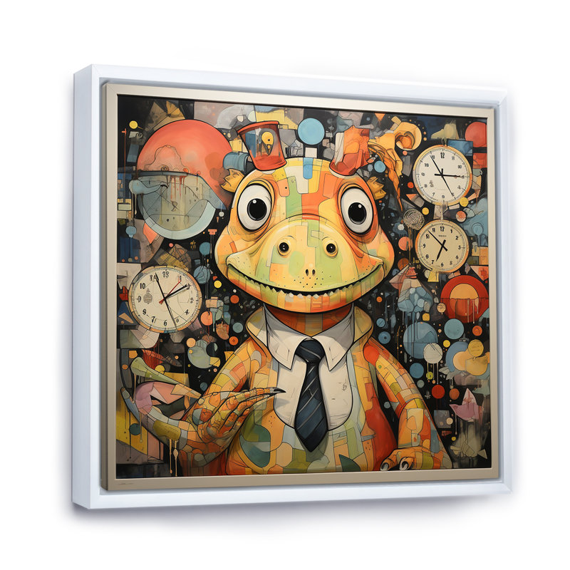 Cubist Dinosaur Nursery II - art de mur de dinosaure, Cadre flottant blanc, H 30 po x l 30 po x P 1,5 po