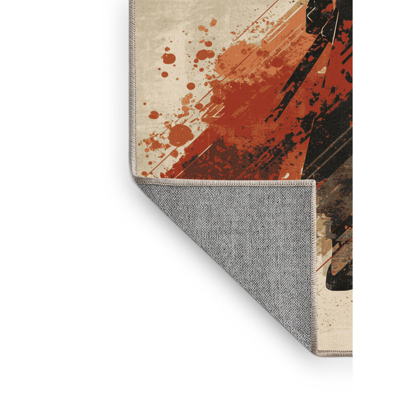 Tapis rustique moderne Elmwood Ronin lavable à la machine - reliure beige, 7 x 9