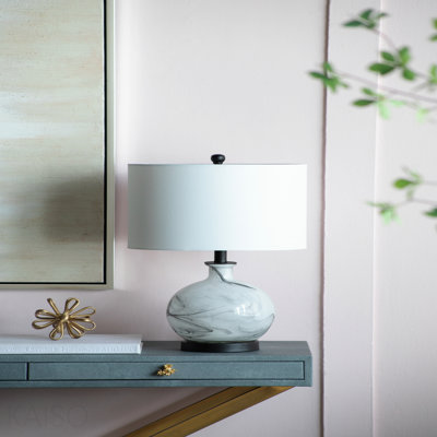 Lampe de table en verre blanc et gris 14 x 14 x 23 po