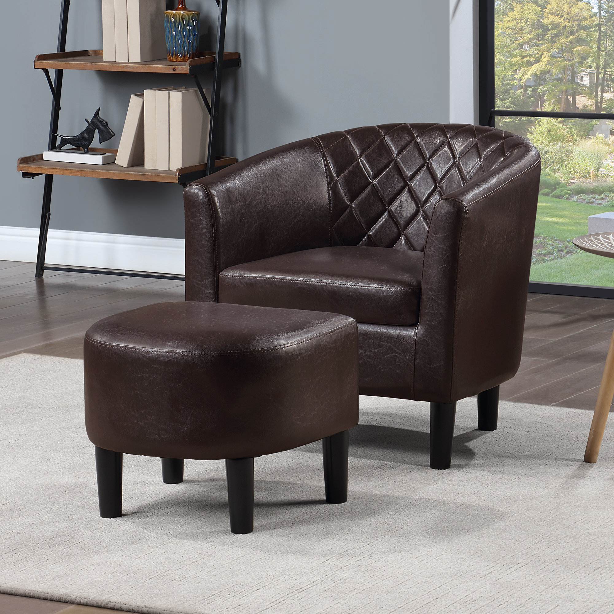 Faux leather 2024 chair and ottoman