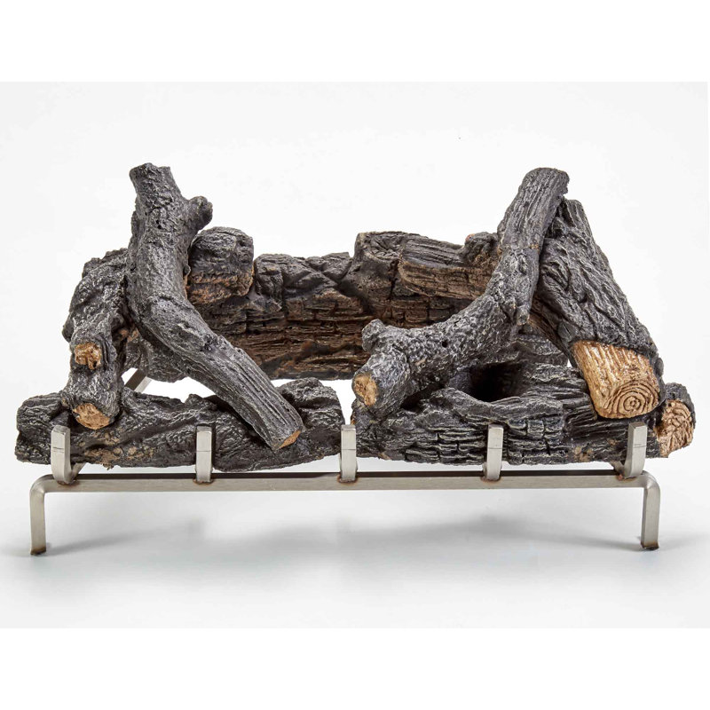 Brown Concrete Log Set with Stainless Steel Fireplace Grate