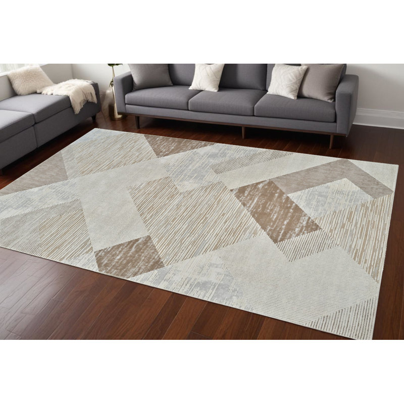 7' X 10' Beige and Brown Abstract Distressed Area Rug