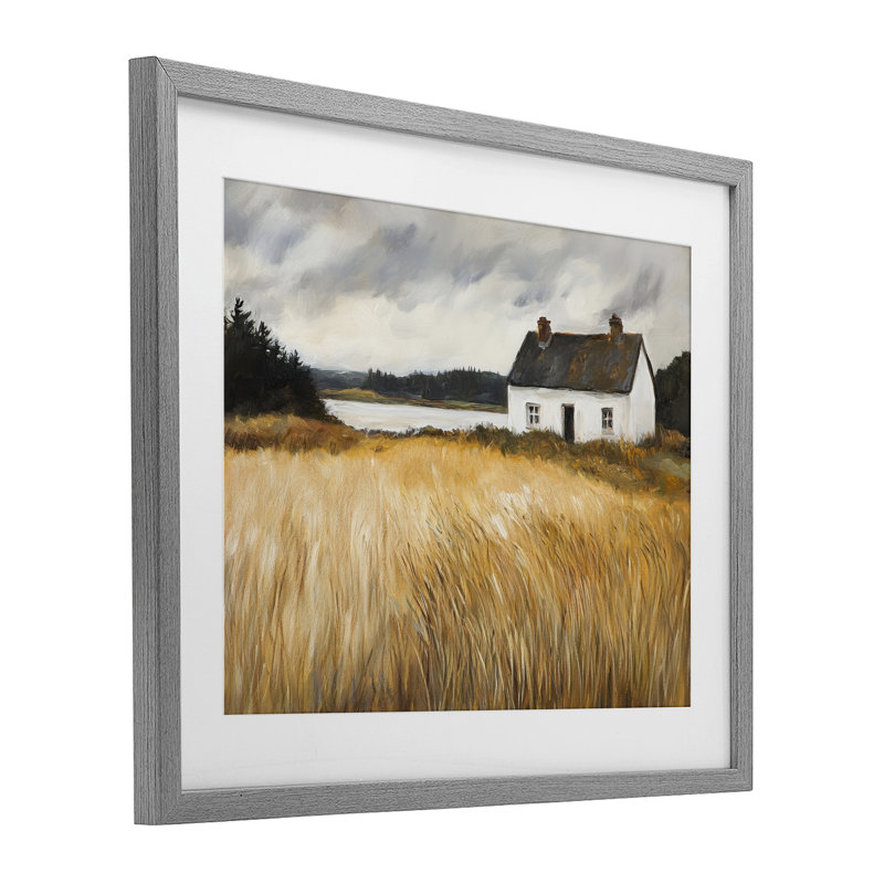 «White House On Wheat», reproduction encadrée sous verre, conception de Petal Prints Design, Cadre de ferme gris