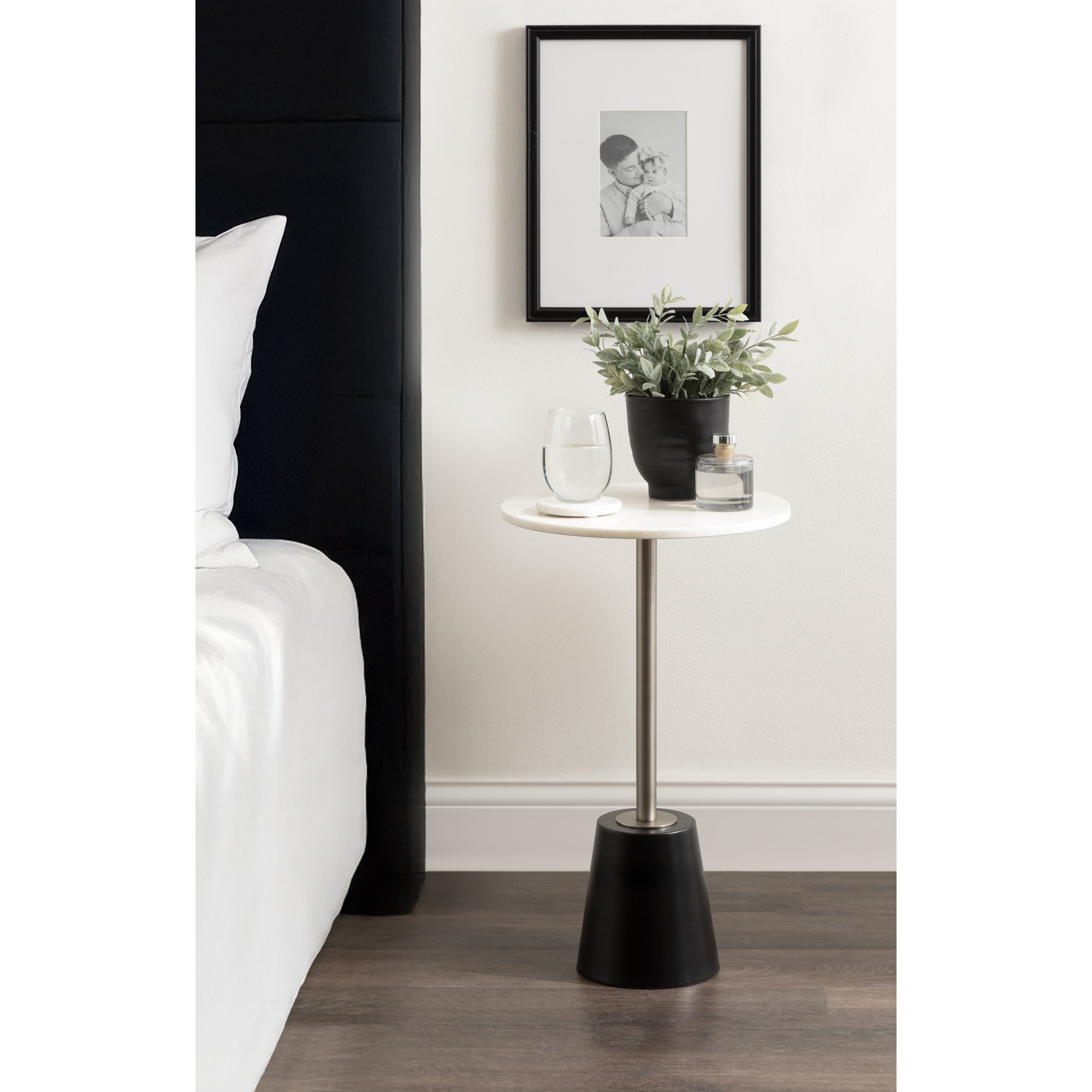 Cemil End Table, 23.25" H x 14" W x 14" D, Black/Silver, White