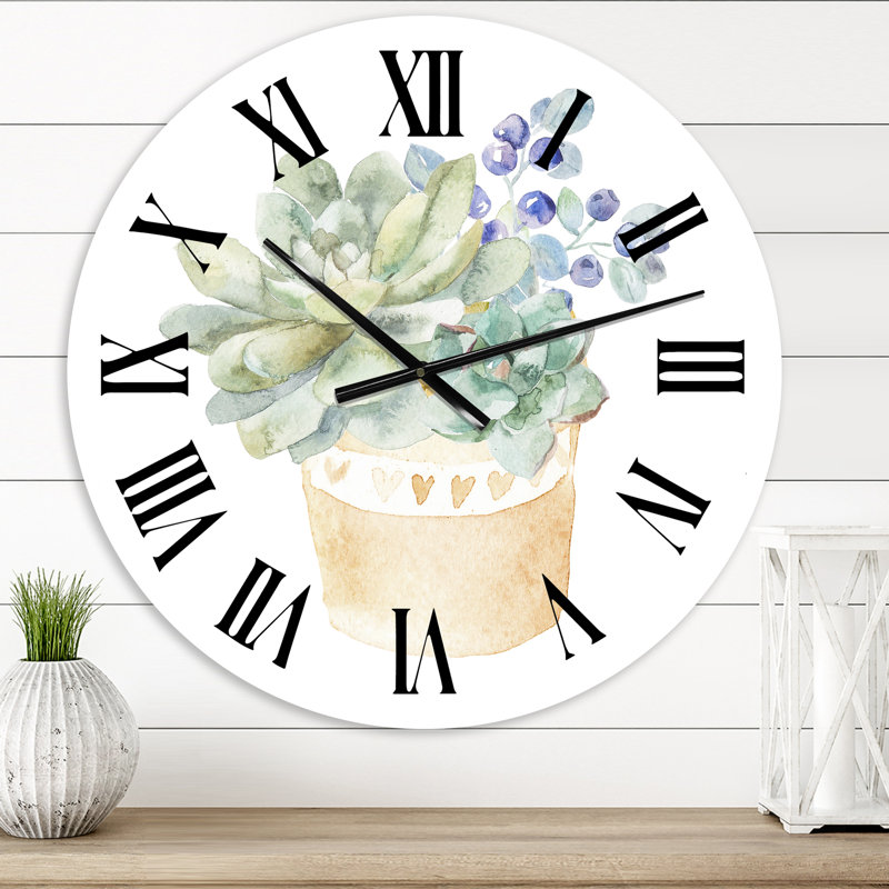 Succulent Flower In Terracotta Pot II - Horloge murale traditionnelle, Très petit