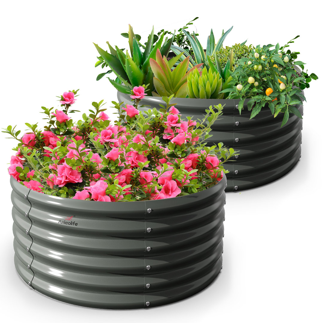 Patson 2 pack 4ftx4ftX1.5ft Round Galvanized Raised Garden Bed Arlmont & Co. 