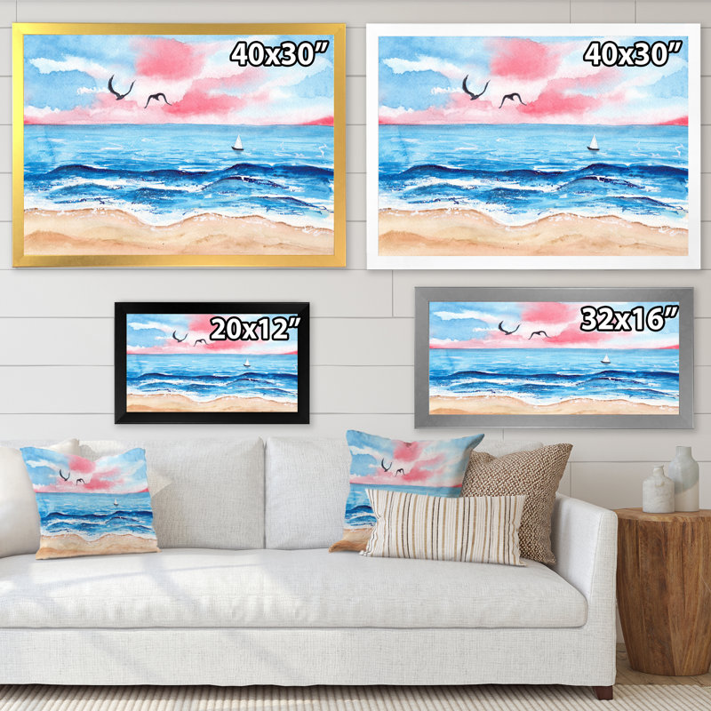 Un petit voilier sur la mer bleue avec des vagues mousseuses - Peinture sur toile, H 12 po x l 20 po x P 1 po