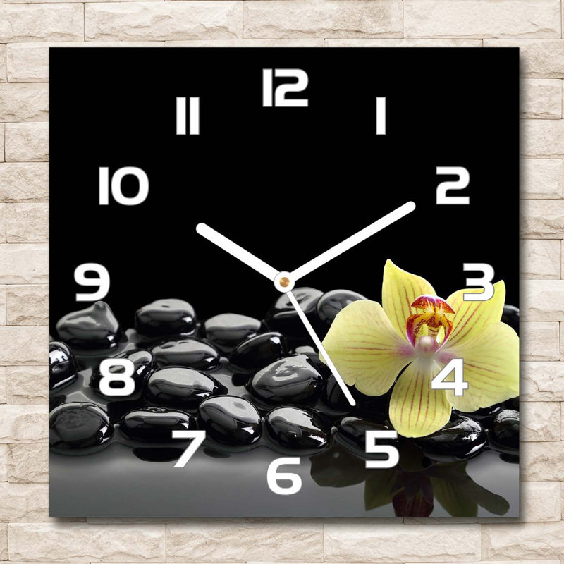 Glass Wall Clock, White/Black/Yellow