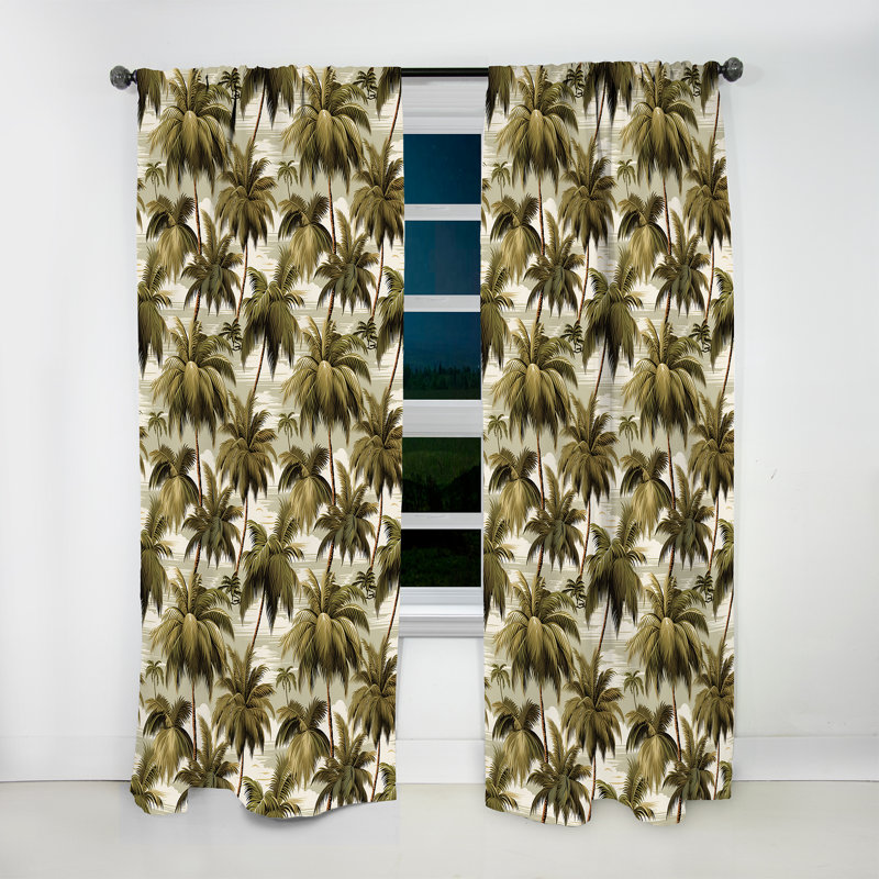 Tranquil Palms Tropical Pattern - Floral Curtain - Room Darkening Floral Curtain - 1 Panels, 52" W x 63" L