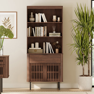 Armoire de cuisine 3-en-1 de 72,8 po de hauteur, vitrine en bois avec portes en relief et tablettes réglables, armoire Mid-Century polyvalente pour la salle à manger, la chambre à coucher