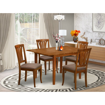 5 Piece Dining Room Table Set Includes a Rectangle Kitchen Table with Butterfly Leaf and 4 Linen Fabric Dining Chairs, Saddle Brown