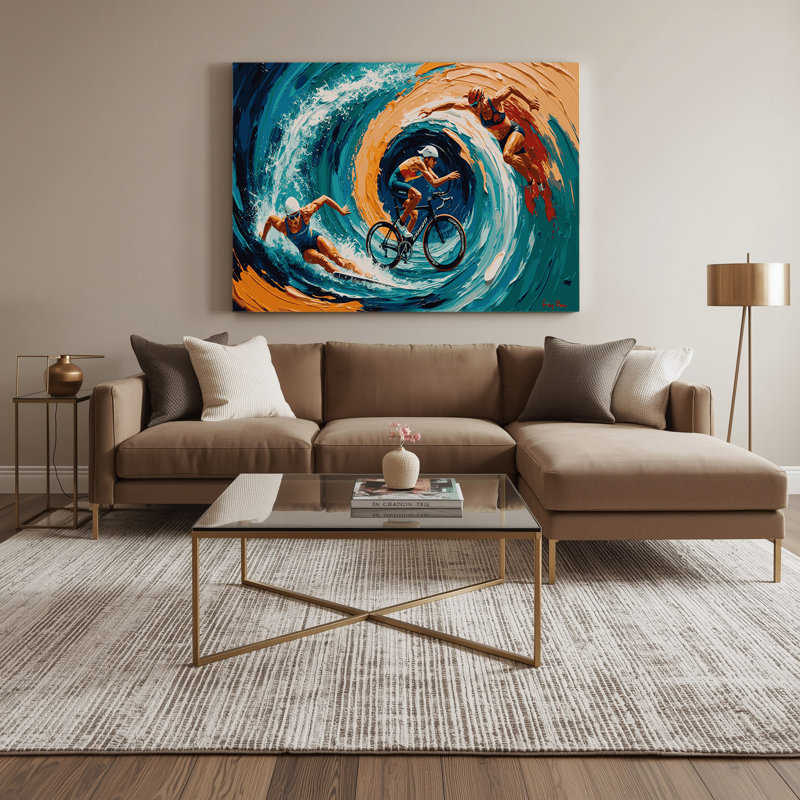 Art mural bleu sur toile Sports Triathlon, H 20 po x l 24 po