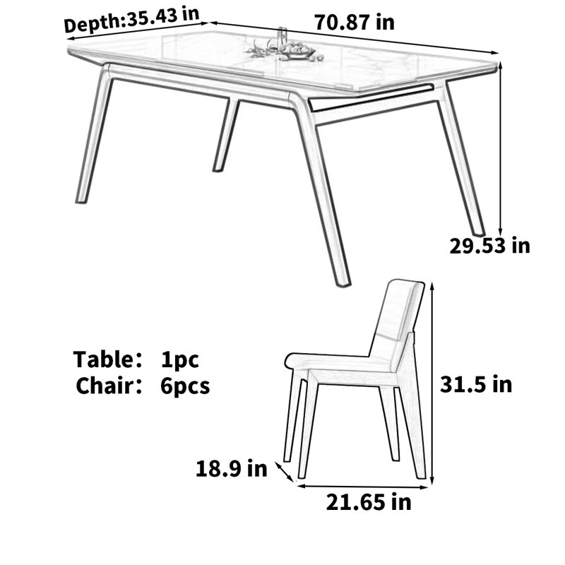 Table de salle à manger moderne, H 29,53 po x L 70,87 po x l 35,43 po
