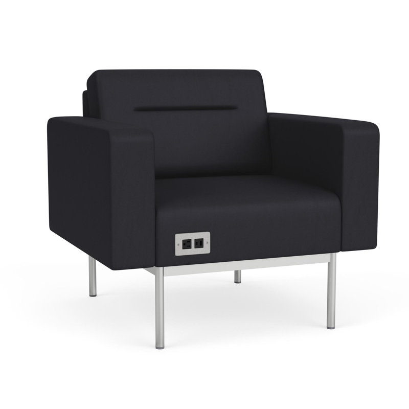 Chaise d'invité de réception Darsey, Noir Patriot Plus, With Power, Argent argent