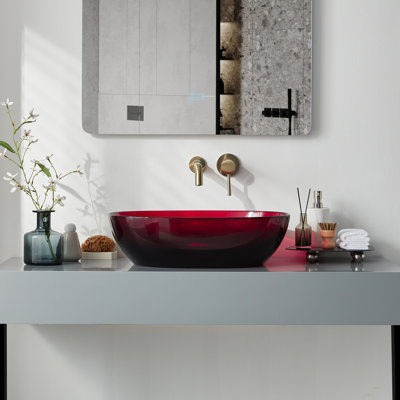 Lavabo de salle de bain vasque ovale en résine transparente 22 po x 15 po Pensen