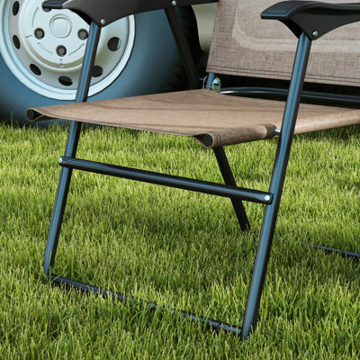 4 chaises de patio pliantes, siège en filet respirant pour la pelouse et l'extérieur, siège de chaise de camping inclinable brun pour adulte